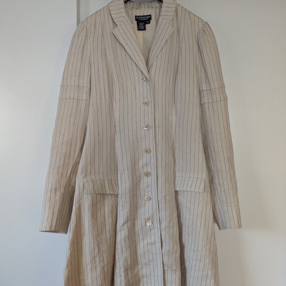 J. Peterman cream and brown striped linen duster coat - Picture 1 of 5